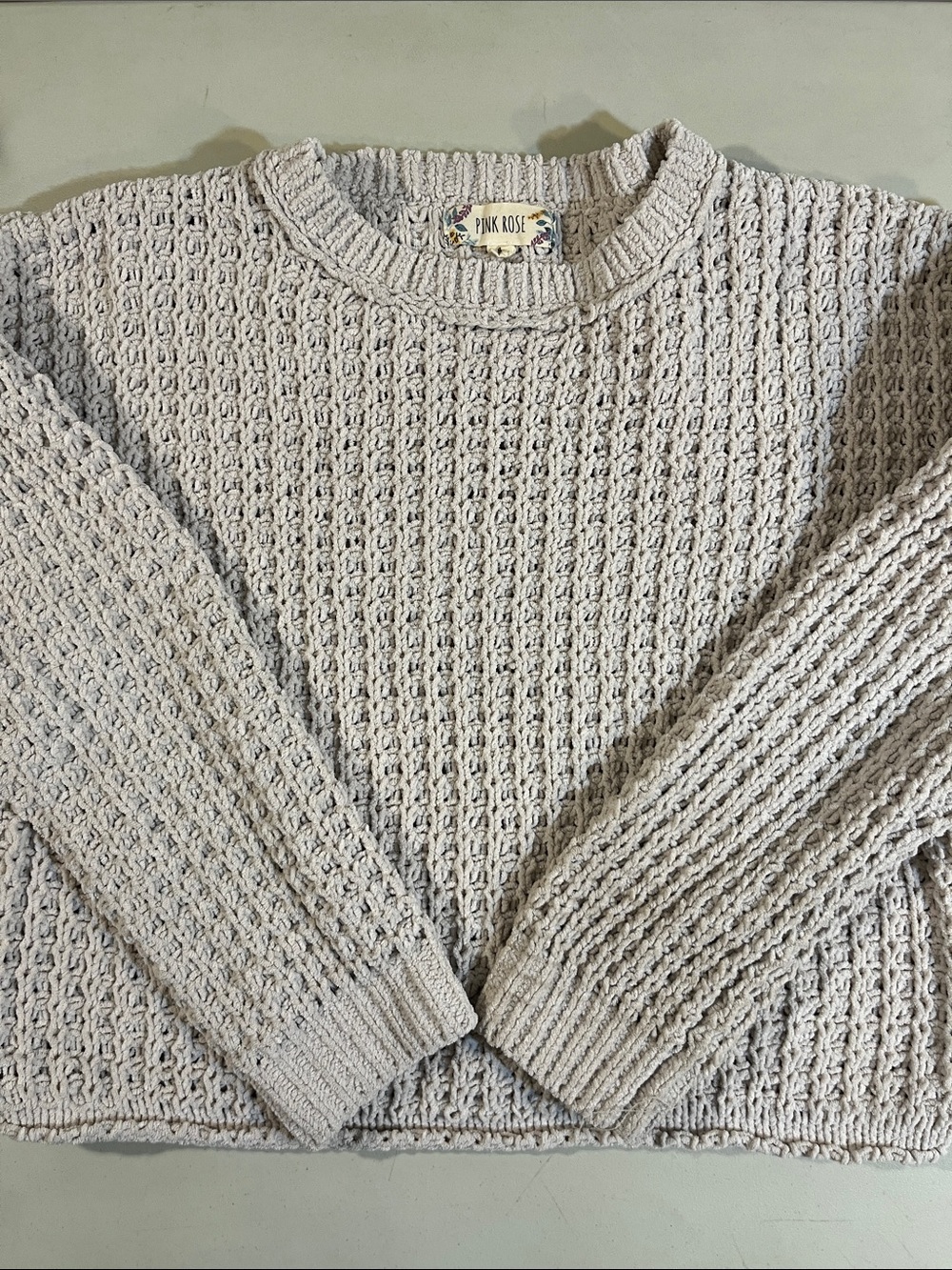 Pink Rose Cream Waffle Knit Sweater